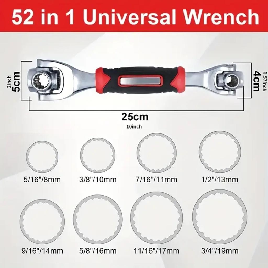1PC 52-in-1 Multi-Purpose Socket Wrench, Non-Slip Handle and 360 Degree Swivel Head - Universal Wrench and Spanner Tool for Home and Auto Repairs