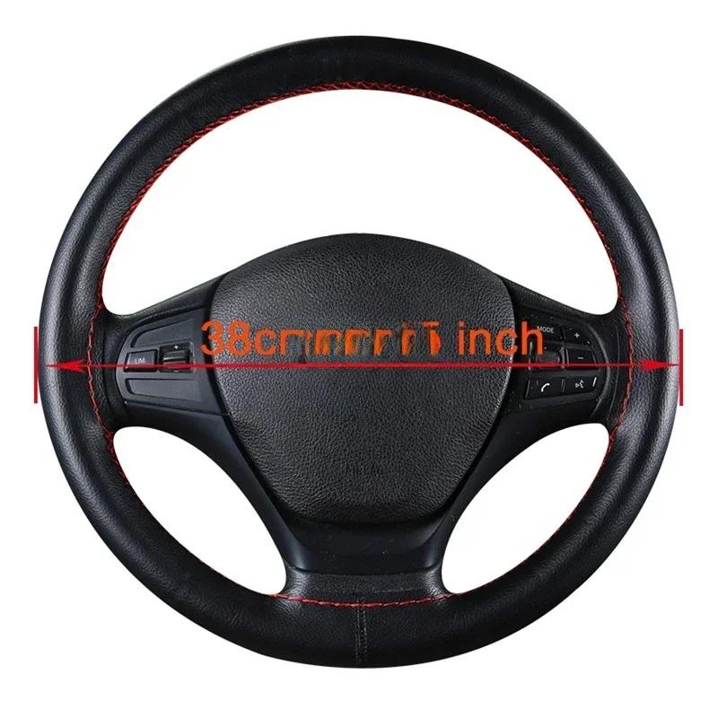 DIY 38cm Steering Wheel Covers soft Leather braid on the steering-wheel of Car With Needle and Thread Interior accessories