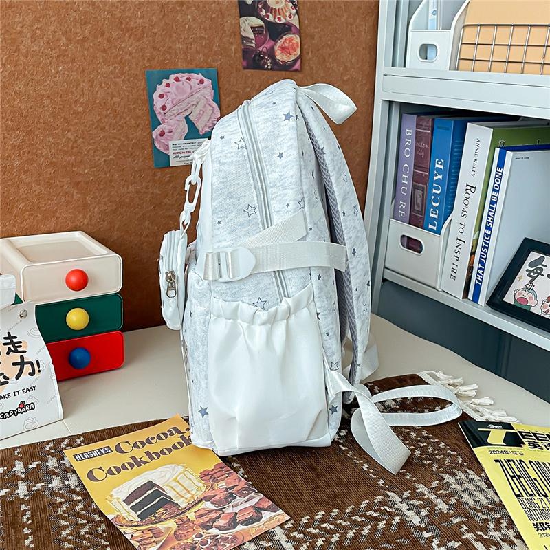 Cute Star Print Backpack with Multiple Pockets and Front Zip Compartment for School and Daily Use