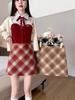Women's High Waist Red Wool Plaid Skirt, 2025 A-line Slim Fit for Autumn/Winter