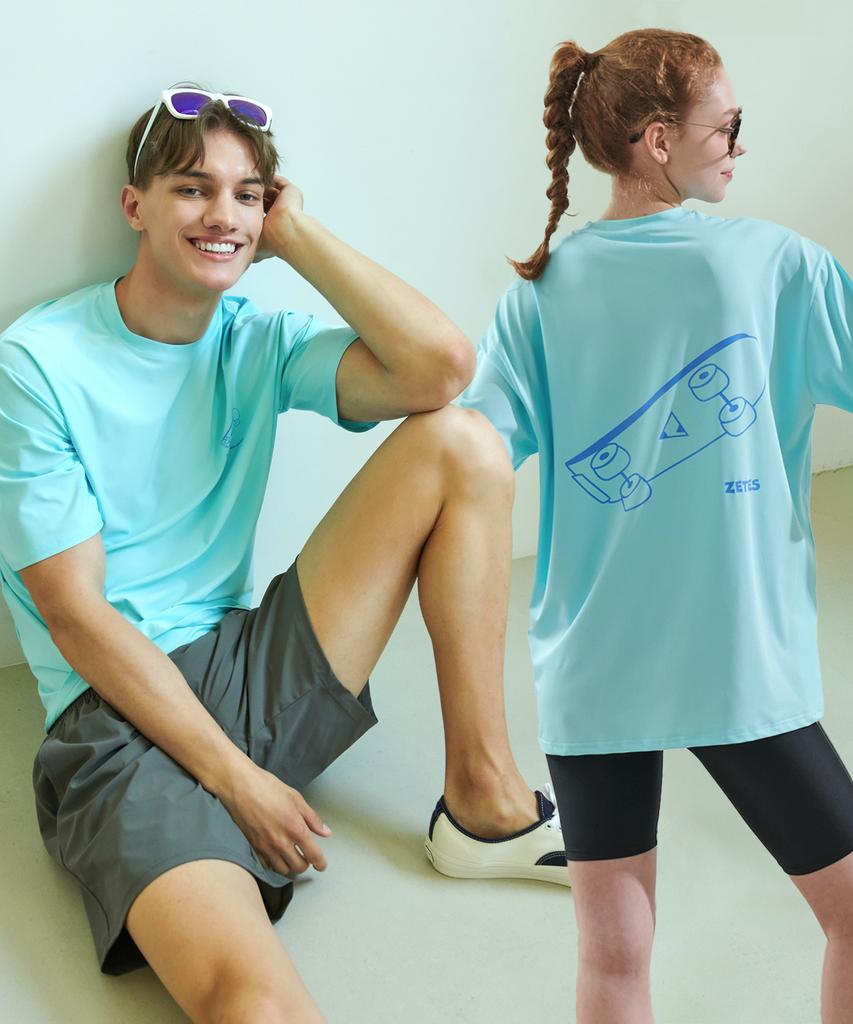 Jeteseu Water Cooling Functional Oversized Short Sleeve Rash Guard Sboarding U_5S4017_Mint