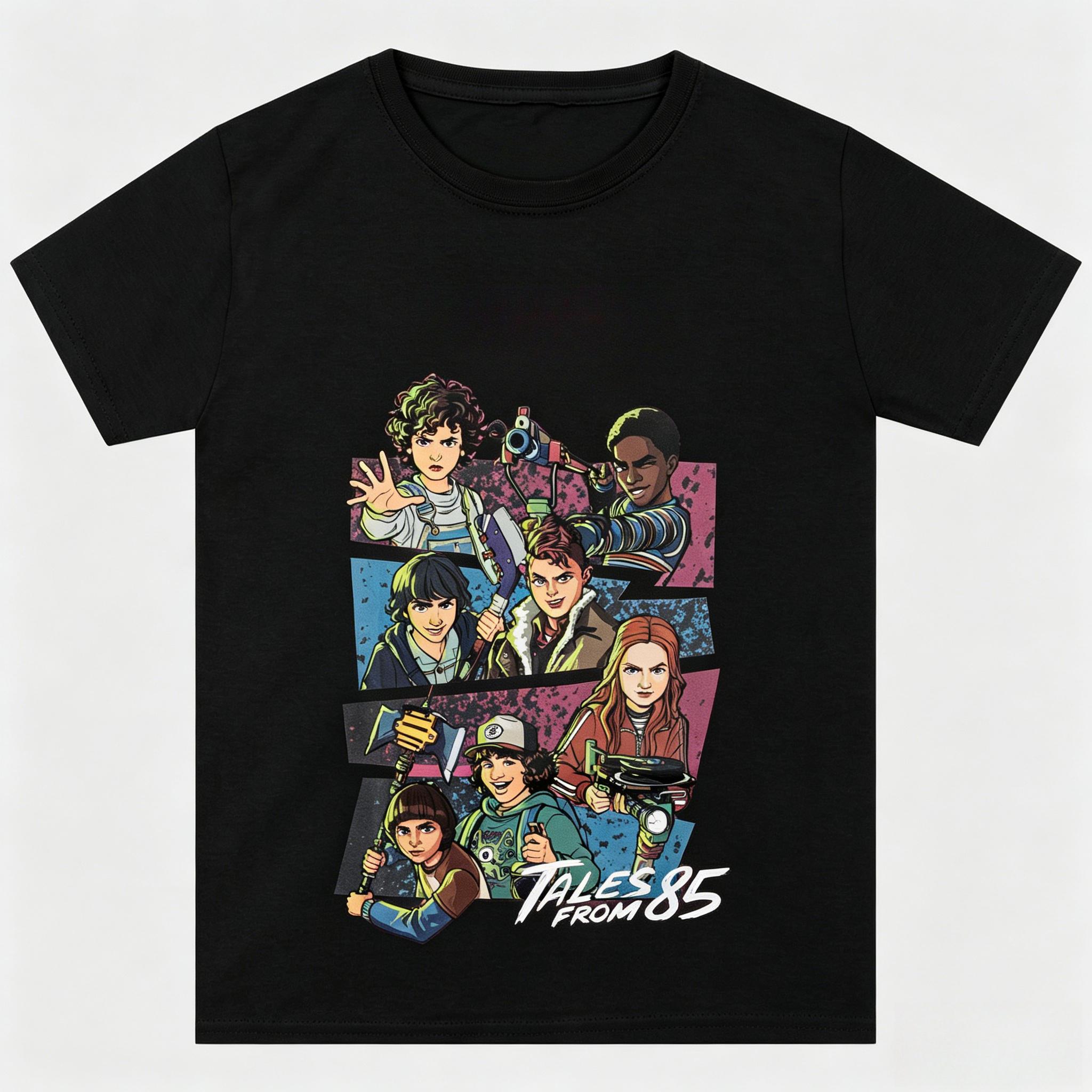 Stranger Tales From 85 Cartoon Graphic 100Cotton Unisex Shirt 2026 Summer New Unisexs Womens Fashion Anime Short Sleeve Tshirt S