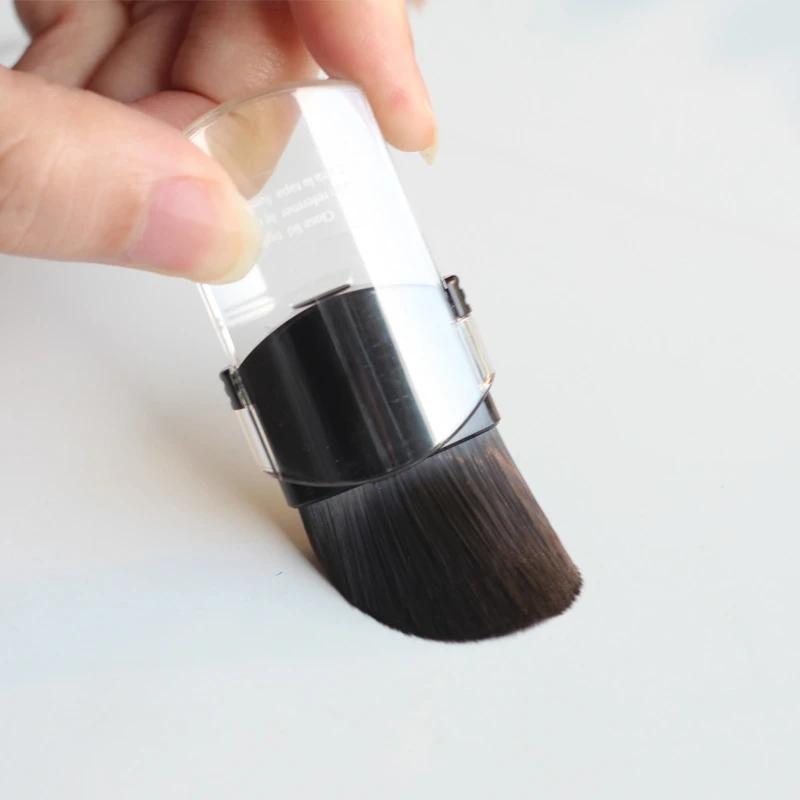 Portable Travel Mini Small Telescopic Blusher Makeup Brush Soft Single Face Foundation Powder Brushes with Lid Cosmetic Tools