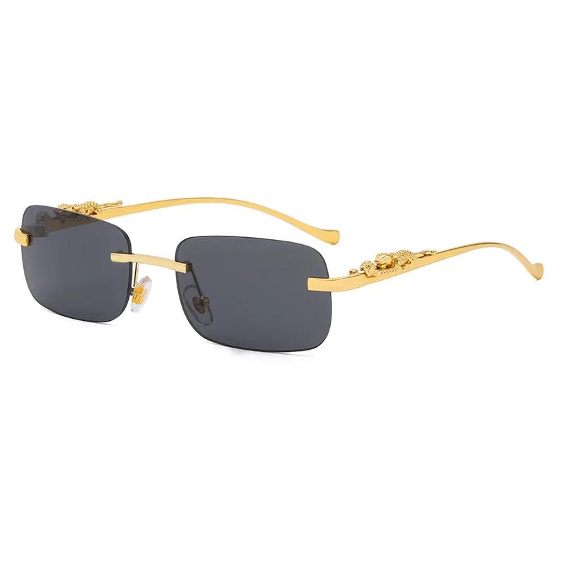 New Rimless Rectangle Vintage Metal Leopard Head Sunglasses Fashion Frameless Tinted Glasses Shades For Women Men