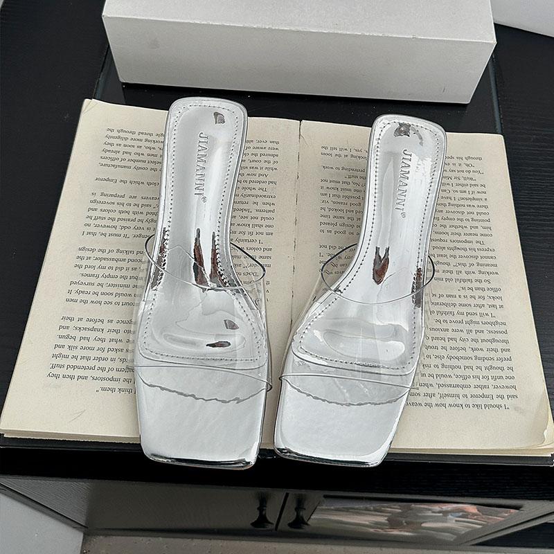 Fashion Shallow Ladies Medium Heels Pumps Shoes Female Slides Sandals Fashion Transparent Heels Pumps Shoes For Women Slip On Footwear