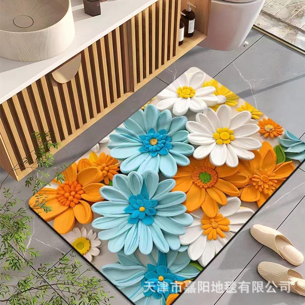 2pcs Oil Painting Diatom Mud Floor Mat Bathroom Absorbent Mat Kitchen Floor Mat Decoration Non-slip Carpet