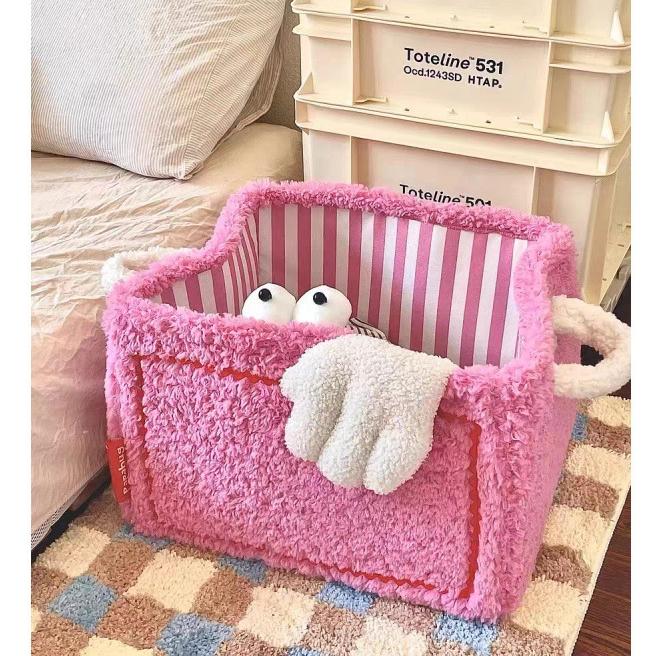 

Plush Storage Basket Storage Box High Appearance Monster Toys Snacks Sorting and Storage Basket Large Capacity Storage Artifact 30x25x20cm рожевий
