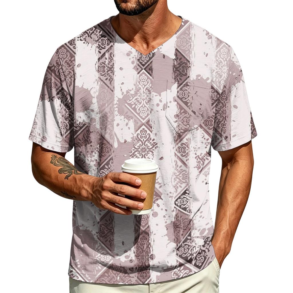 Men's Casual V-Neck Short Sleeve T-Shirt Lightweight Breathable