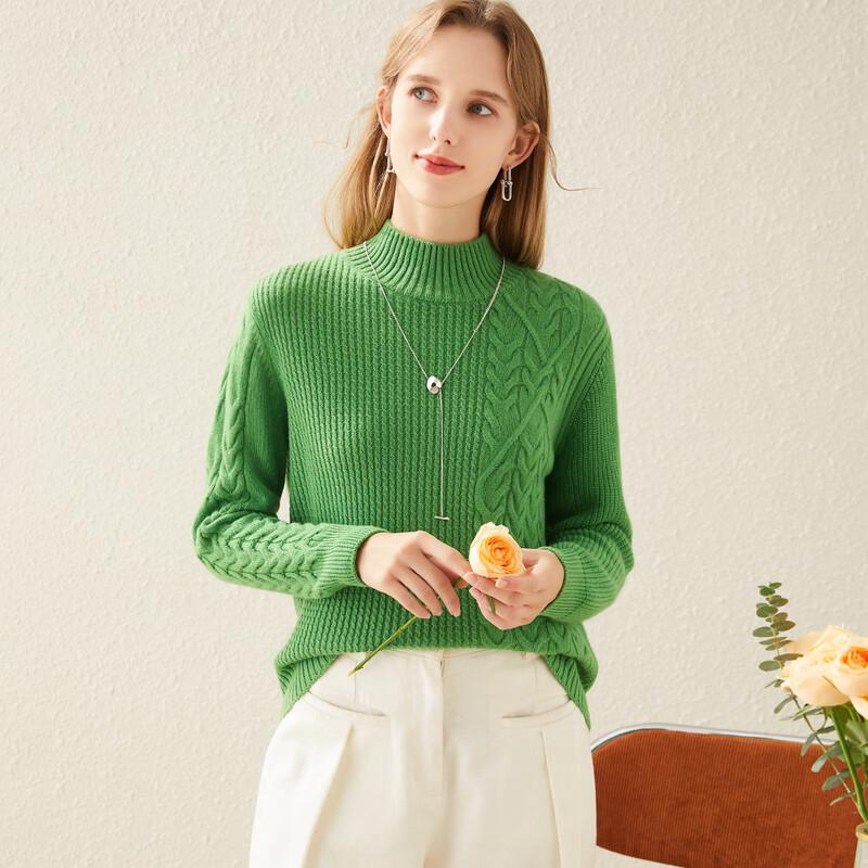 TUHUANG Women's Autumn/Winter Pure Wool Half-Turtleneck Knit Sweater