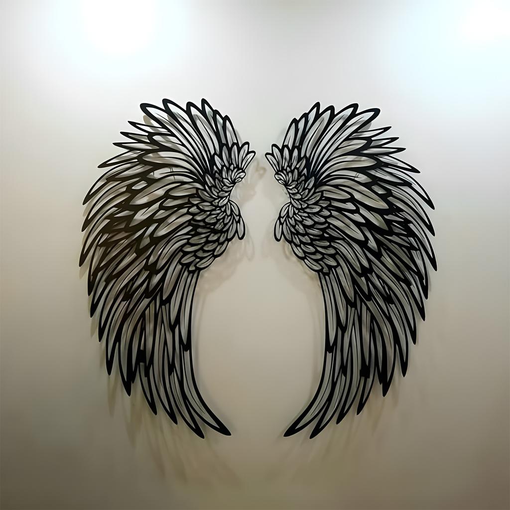 1 Pair Angel Wings Metal Mural with LED Lights Wall Decor for Living Room