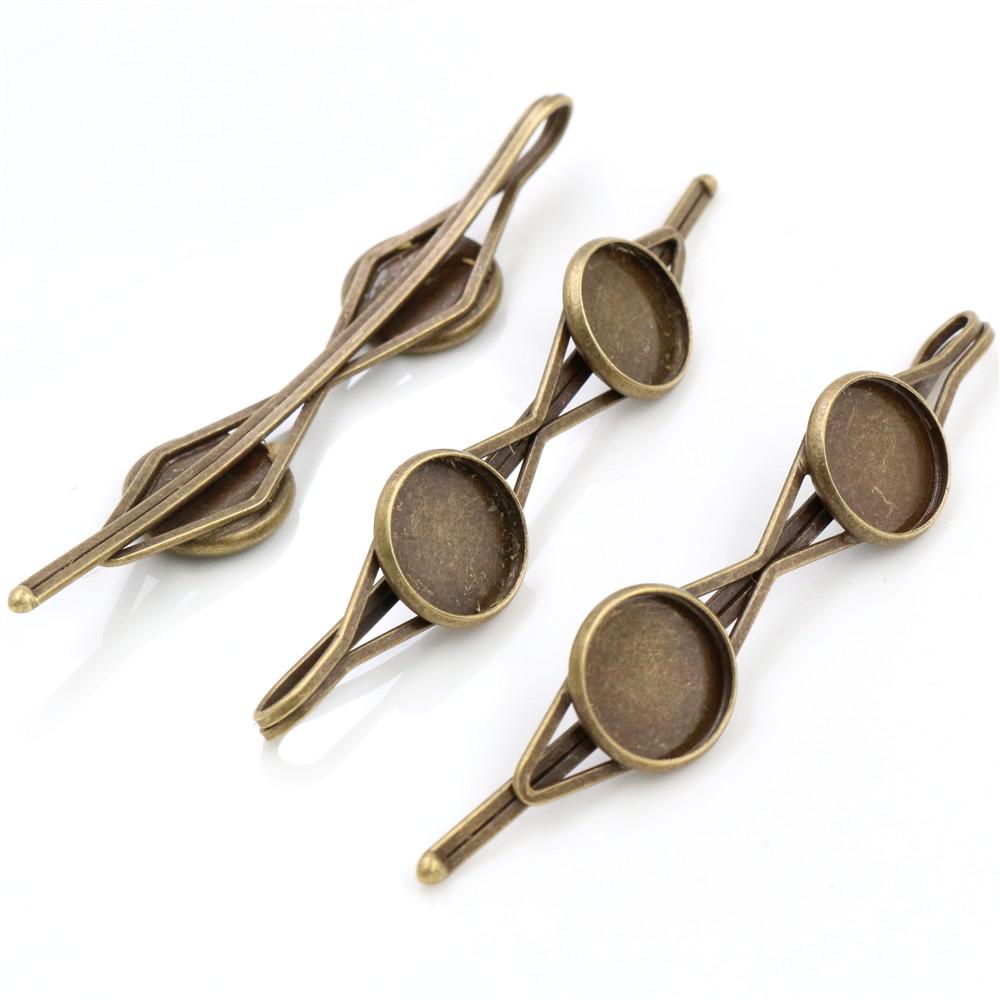 Fashion 12mm 10pcs 5 Styles High Quality 6 Colors Copper Material Hairpin Hair Clips Hairpin Base Setting Cabochon Cameo Base