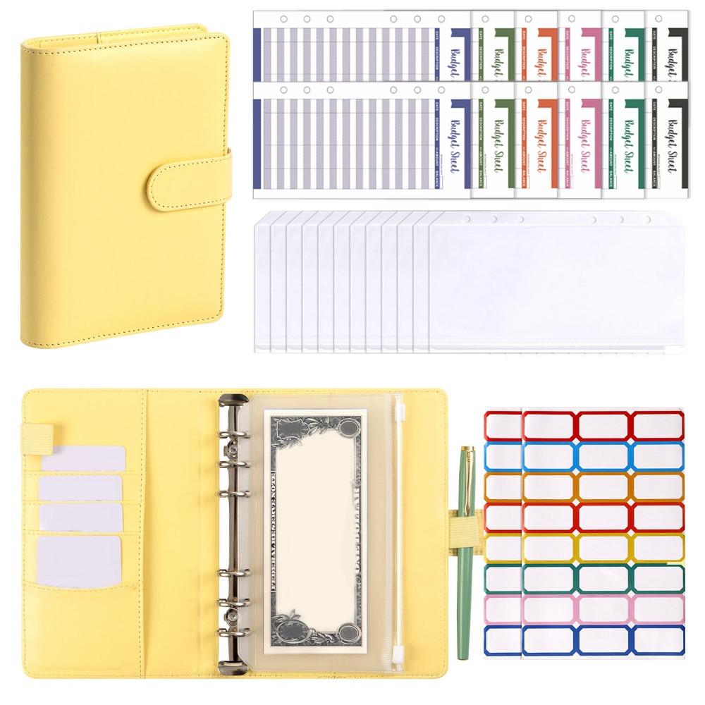 A6 Loose-leaf Notebook Magnetic Button PU Leather Folder Efficient Cash Budget Ledger School