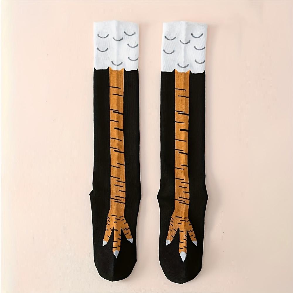 Knee-High Chicken Claw Print Socks - 1 Pair, Machine Washable, Animal Pattern Couple'S Stockings