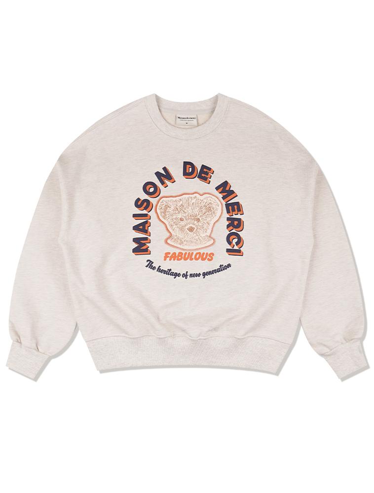 LA MAISON STUDIO Women'S Cute Bear Friends Embossed Logo Crop Sweatshirt Oatmeal (Fce1Ts308W)