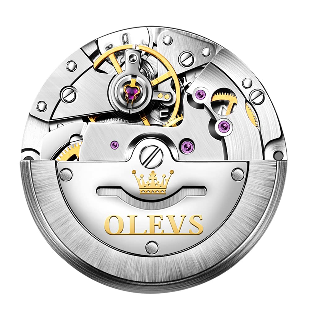 OLEVS Arm Watch Automatic Watch Popular Skeleton Waterproof Hollow Luminous Stylish Cool Men's White/Silver