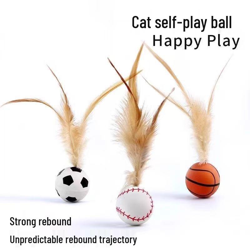 Cat Toy Interactive Bouncy Ball with Feathers - Amuse and Relieve Boredom for Kittens.