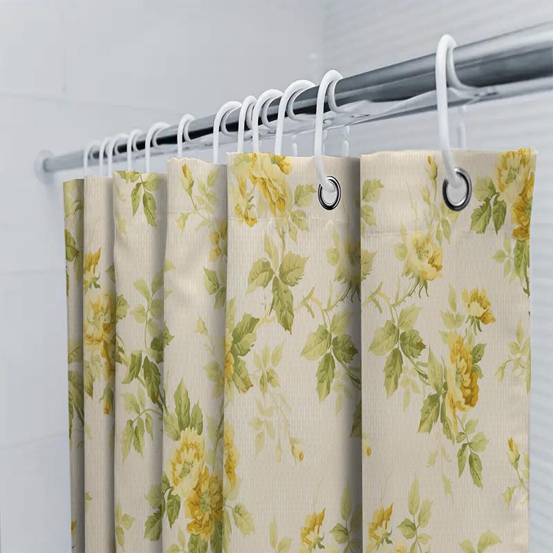Delightful Floral Shower Curtain Yellow Green Watercolor Print For Bathroom Decor Waterproof Fabric 72 X 84, Durable, Anti-Milde