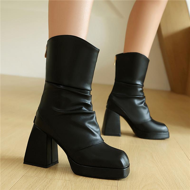 Women's high-heeled short boots autumn and winter new European and American style waterproof table thick heel solid color large size short boots