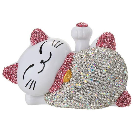 

Cat Ornament Glitter Anti-scratch Polymer Clay Lovely Lying Manekineko Good Luck Decor for Car рожевий