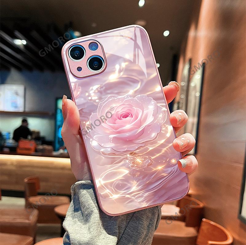 Dream water ripple three-dimensional colorful flower iPhone15 premium glass phone case Apple 17 protective case