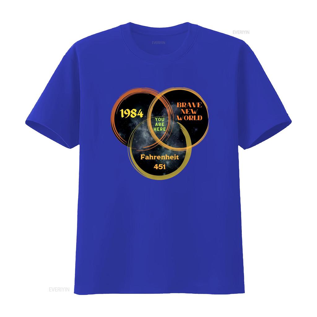 1984 Un Mundo Feliz Fahrenheit 451 Estás Aquí Ciencia Ficción Distopía Camiseta vintage Lavada Casual Ligeramente ropa de diseñador