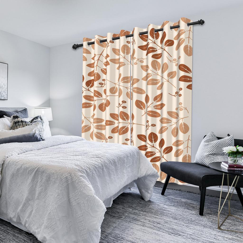 Set Of 2 Botanical Leaf Pattern Curtain Tropical Floral Design Living Room Bedroom Window Hotel Home Textile Drapes Light Blocking For Sitting Made