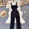 Summer Casual Square Collar Jumpsuit Women High Waist Elegant Loose Wide Leg Cargo Pants Female Fashion High Street Wipe Your Chest Strap Jumpsuit