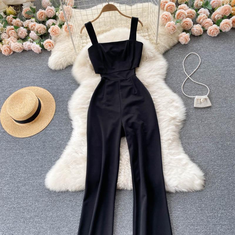 Sommer Casual Square Kragen Overall Frauen Hohe Taille Elegante Lose Breite Bein Cargo Hosen Weibliche Mode High Street Wischen Sie Ihren Brustgurt Overall