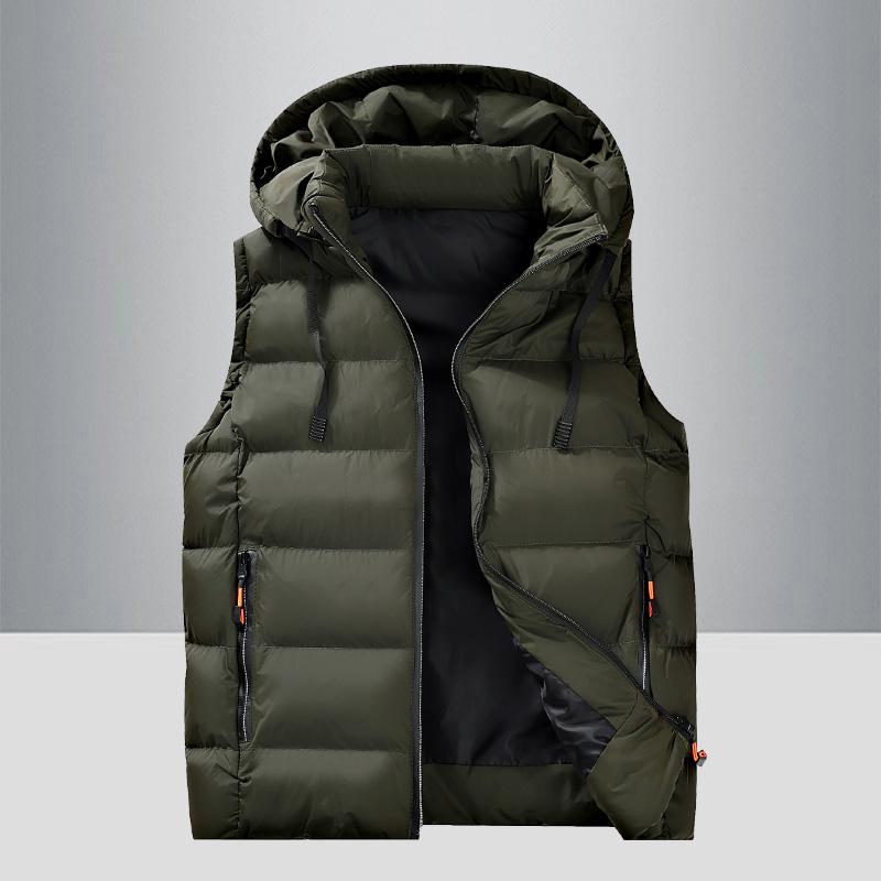 

Мужской топ без рукавов Жилеты Высокое качество Осень Зима Мода Мужской Худи Теплый Стойка Воротник Повседневный Большой Размер Мужской Хлопковый Жилет XXXL зелёный