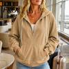 Comfortable Loungewear Top Womens Quarter Zip Hoodie, Oversized Loose Fit Long Sleeve Sweatshirt with Full Corduroy Hoodie Drawstring Hood Kangaroo