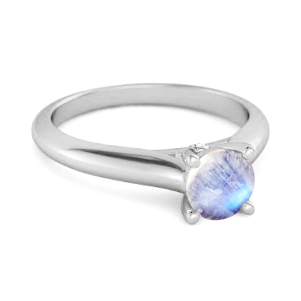 Moonstone Round Solitaire Ring- 925 Sterling Silver