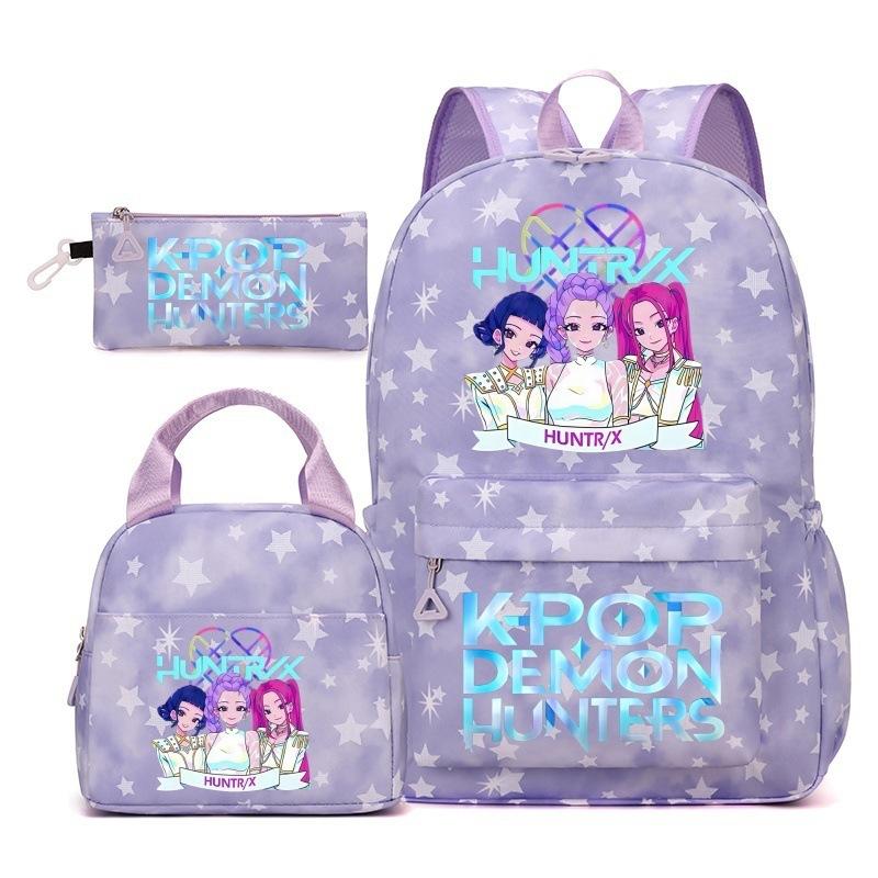 Korean Drama Demon Hunter Backpack Lunch Bag Pencil Case Set Student Three-Piece School Bag Pencil Case Lunch Bag