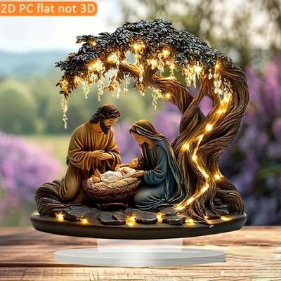 2D Flat Christmas Nativity Scene Tabletop Ornament Acrylic Desktop Display Centerpiece for Christian Table Shelf