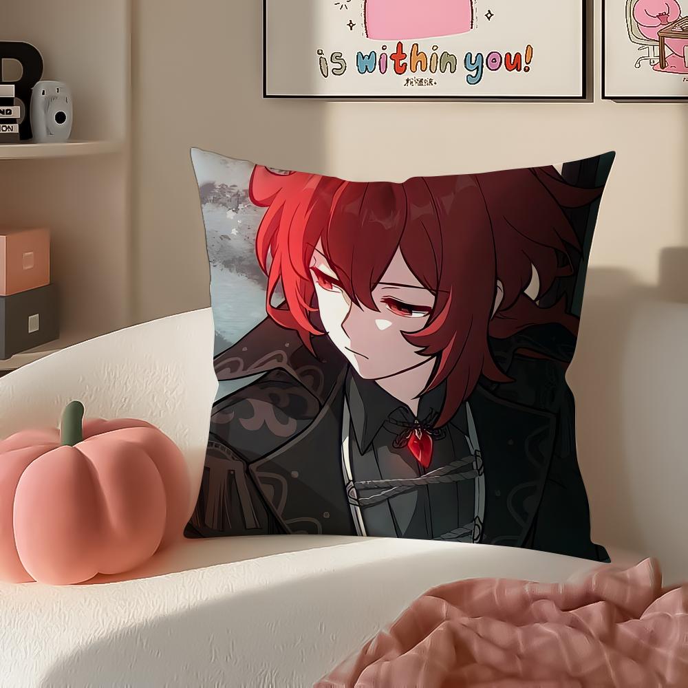 Game Genshin Diluc Cushion Cover Pillowcase Short Plush Invisible zipper Room Sofa Cushion Cover