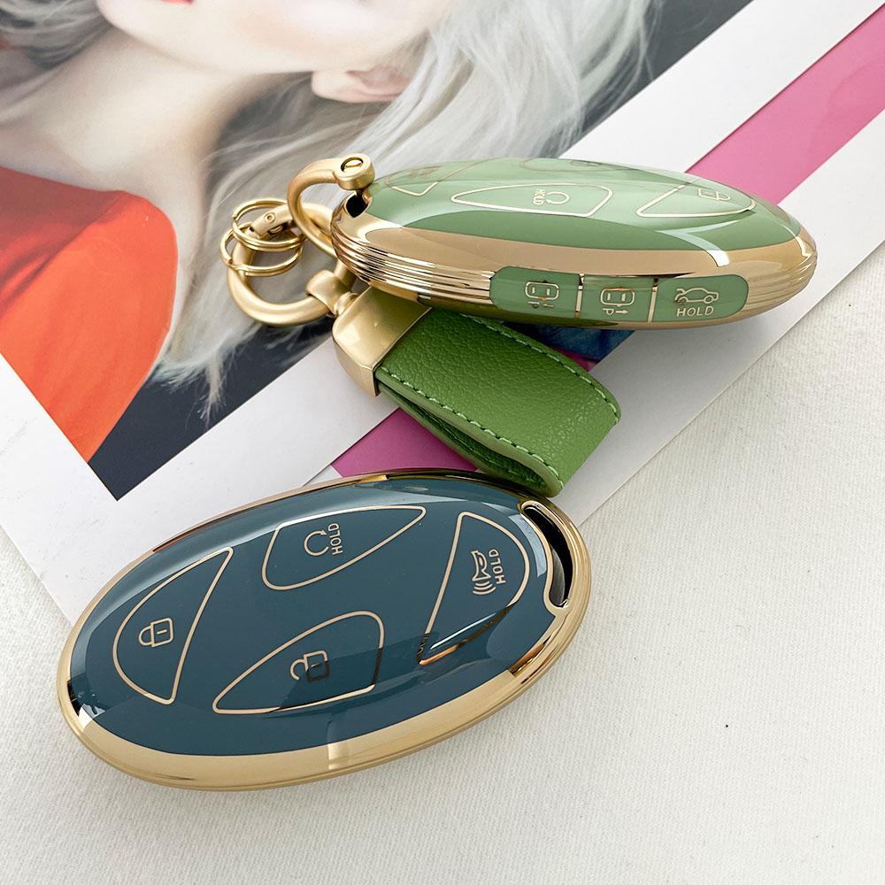 Neue TPU Auto Fernbedienung Schlüsselhülle Abdeckung Schale für Hyundai Ioniq 6 Grandeur GN7 Kona 2023 Autoschlüssel Schutzhülle Goldrand 7 Tasten