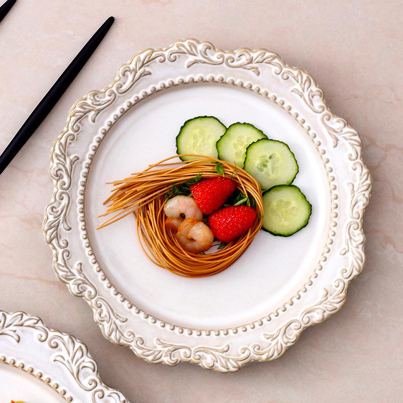 Ensemble de vaisselle en céramique style cour baroque: Vaisselle rétro européenne française avec assiettes à soupe, bols et assiettes plates