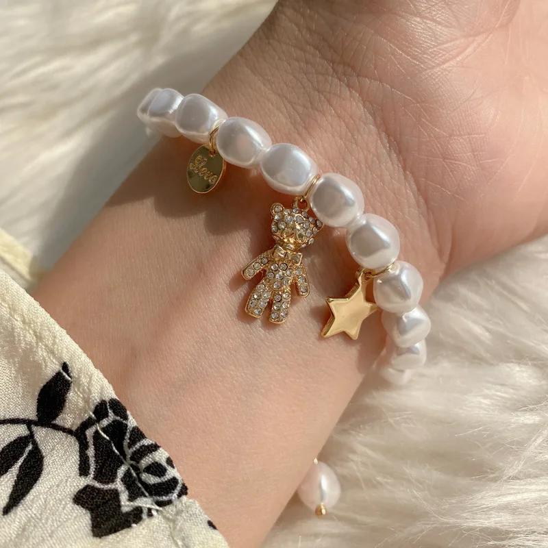 Pearl Bracelet Design Sense Popular Internet Celebrity French Advanced Sense Retro Light Luxury Star Bear Bracelet Handpiece