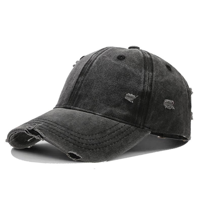 Unstructured 6 Panel Men's Baseball Cap Custom Embroidery Logo Stone Washed Cotton Vintage Distressed Dad Hat Black Blank
