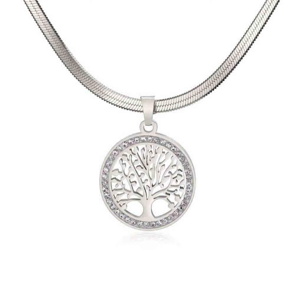 Collana Albero della Vita per Donna Acciaio Inossidabile Oro Zircone Trasparente Ciondolo Rotondo Catene per Collo Lusso Regalo di Matrimonio