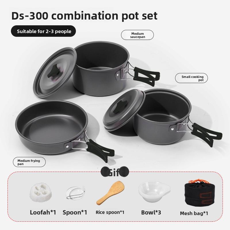Custom High Quality Camping Supplies for 2/3 Persons Metal Aluminum Portable Outdoor Camping Cookware Kettle Pot Set 4-5L
