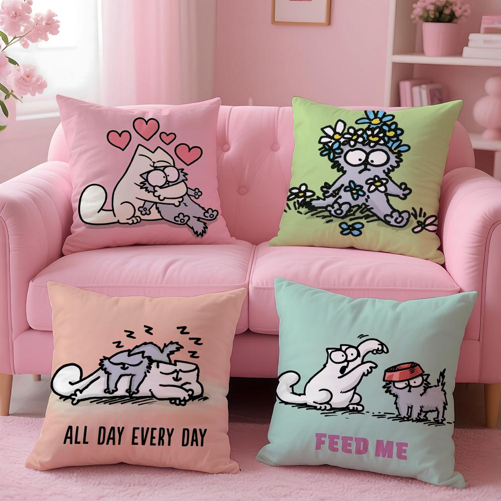 Hot-Cartoon S-Simons-Cat Pillow Case Short Plush Double-Sided Printing Home Machine Washable In Warm Winter Cushion Cover
