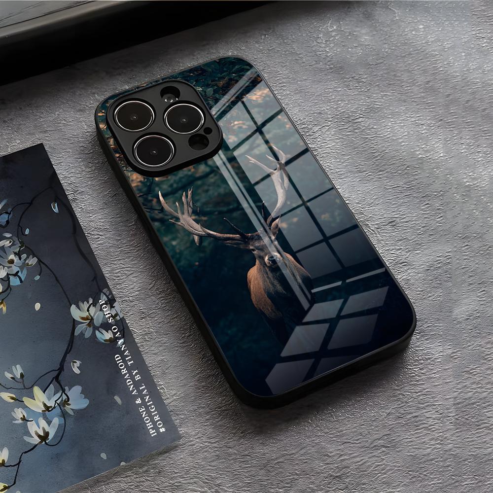 E-Elk Reindeer Phone Case For IPhone 17 Air 16 E Pro Max 15 14 13 Mini 12 Pro 11 Max Plus Black Glass Cover