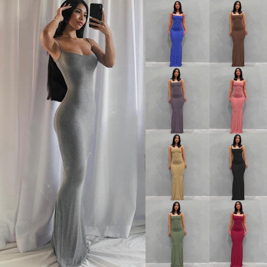 Women's Kardashian Suspender Dress Bag Hip Skirt Sexy Slim Milk Silk Long Fishtail Skirt Adjustable Shoulder Strap