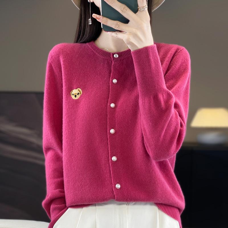 Knitted Cardigan Women's Embroidered Round Neck Sweater Small Shirt Jacket Autumn Loose Small Fragrance Tops