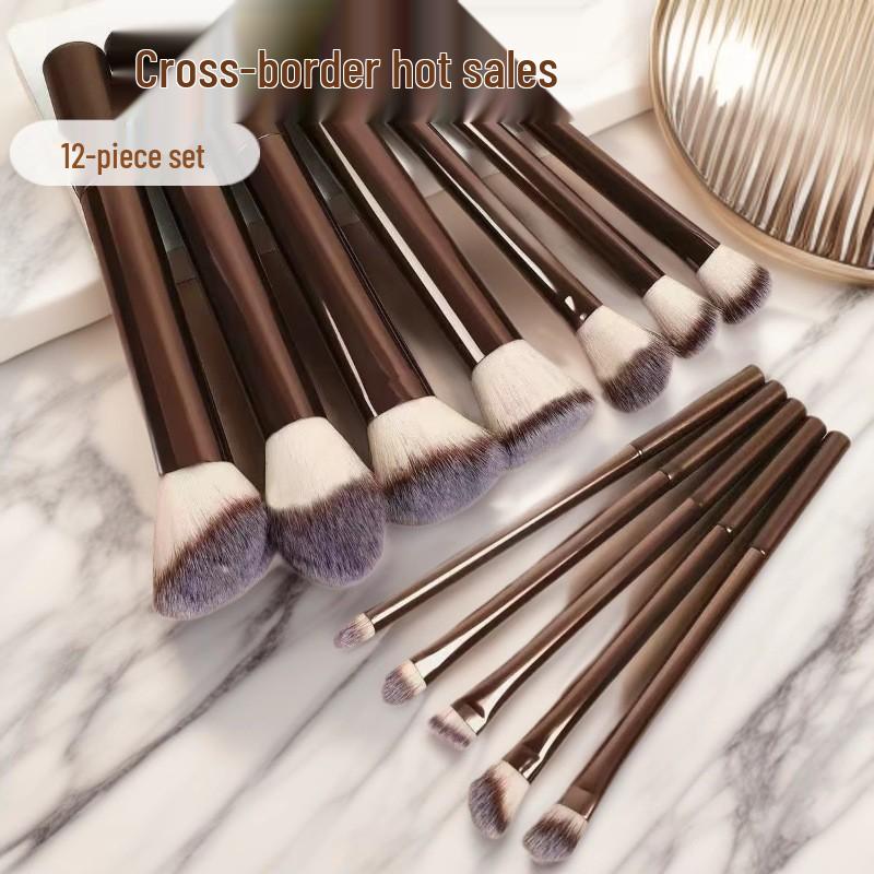 12-teiliges Make-up-Pinsel-Set: Puder- & Lidschattenpinsel mit langem Stiel, Nein. 5, Weiche Borsten.