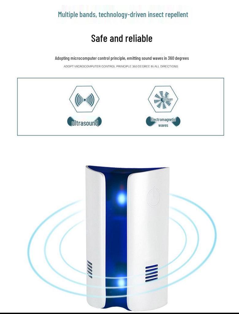 Ultrasonic Electromagnetic Mosquito and Rodent Repeller with Micro Light Wave Technology