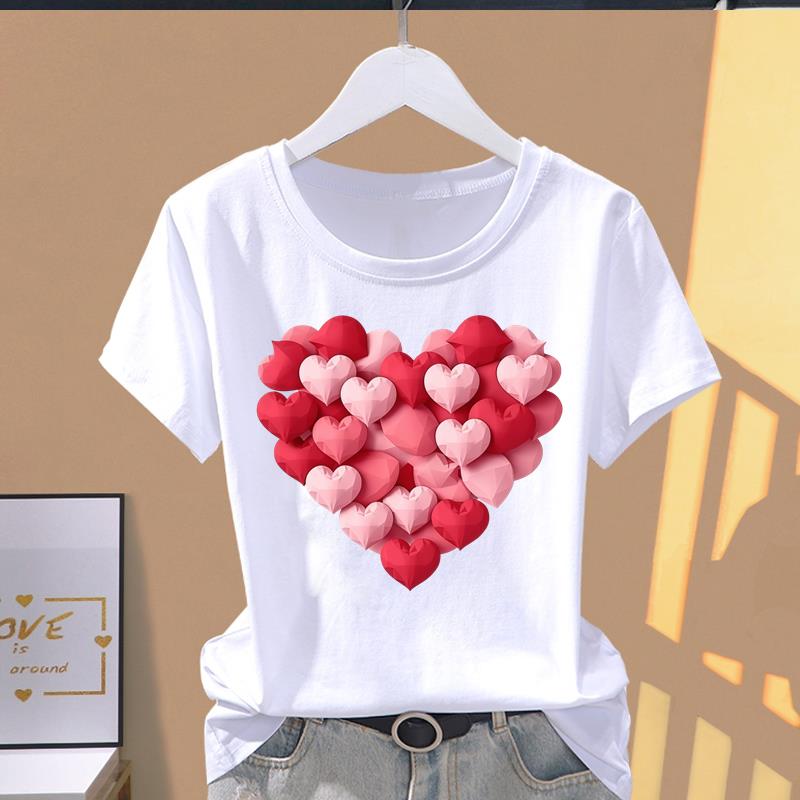 (Asian Size) lovely cartoon flower O-neck Casual Clothing Short Sleeve T shirt Printed T-shirts Fashion Female Women's Top Graphic Tee