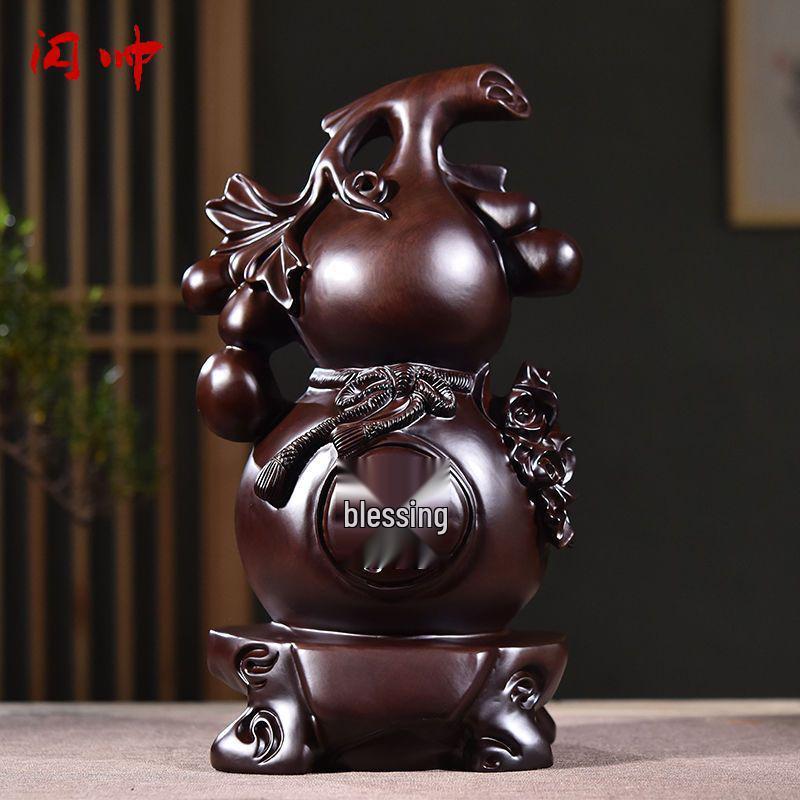 Ebony Wood Carved Gourd Ornament - Solid Red Wood Yuqin Decoration for Living Room Tabletop
