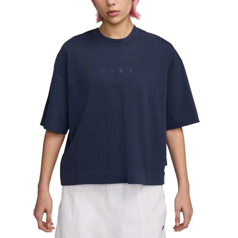 Nike Swoosh T Shirts Women's Navy Blue Crew Neck Moderate HV4956-410