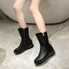 Winter Soft Leather Comfort Warm Mid-tube Boots for Women Metal Decorative Cotton Shoes Mothers Plush Flat Snow Boots Size 35-42